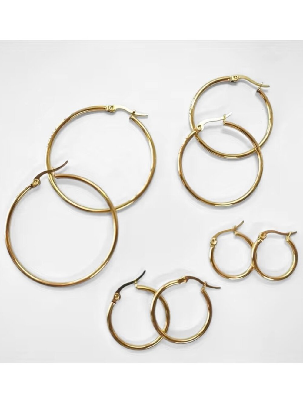 NWT 18K Gold Plated Stainless Steel Hoop Earring Set 4 Pairs 20mm-50mm Classic